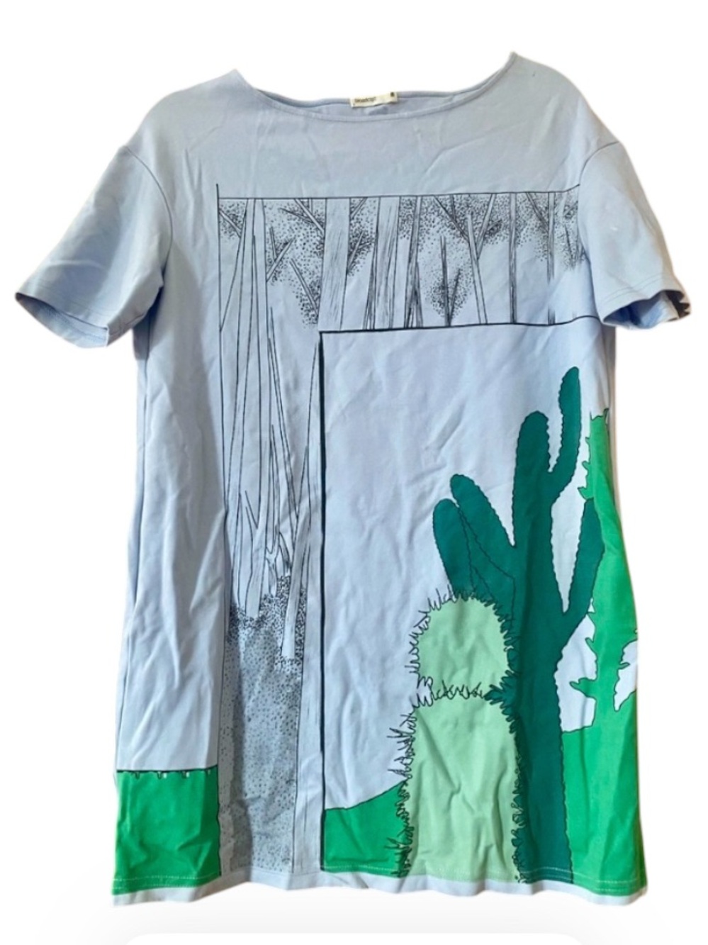 Broadcast Cactus Graphic Tunic Tee Blue Green Artsy Avant Garde Top S